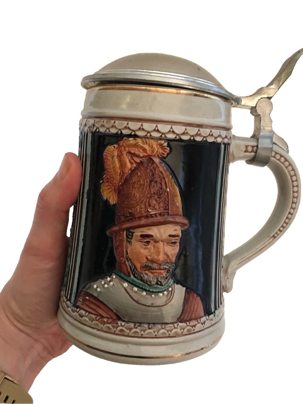 Vintage RARE Antique Beer Stein Medievil Knight German Pewter Mug Tankard DBGM